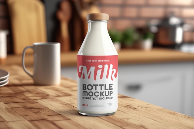 A bottle of milk with a red label that says milk on it.