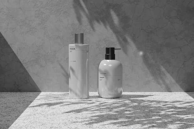 Bottle mockup and pump bottle with realistic and natural shadow