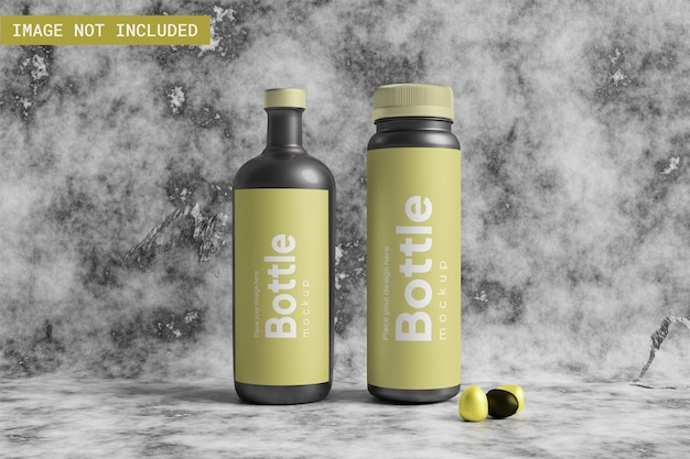 PSD bottle mockup with realistic background