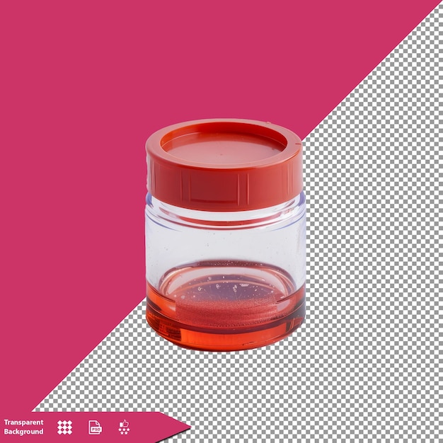 A bottle of mouthwash sits on a pink background with a red background