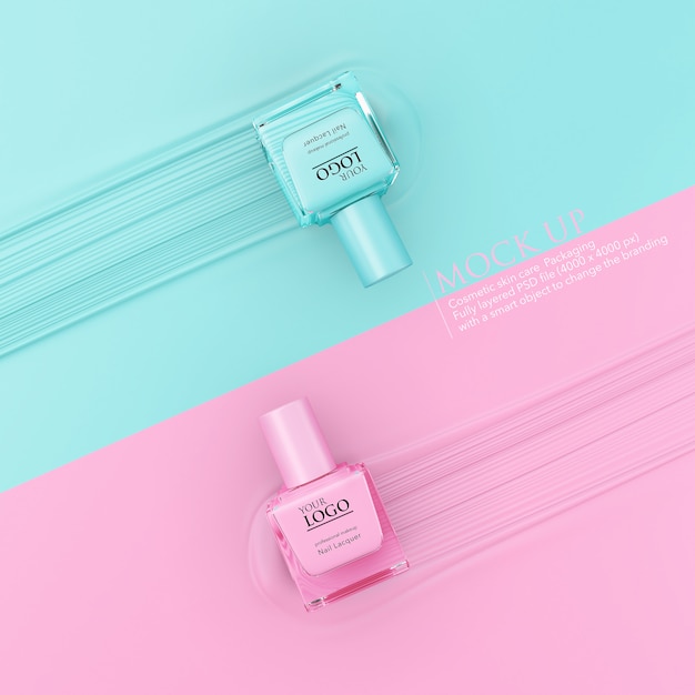 Bottle of nail polish mockup template on pastel background.