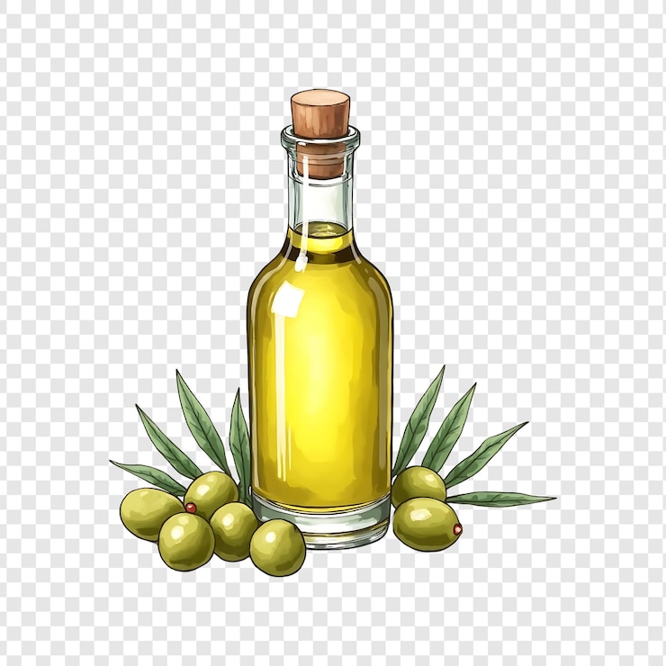 PSD бутылка оливкового масла с ветвью оливков