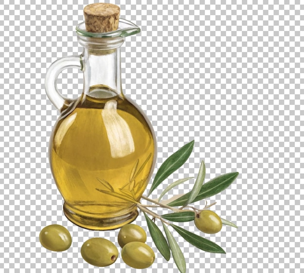 bottle of olive oil with green olive