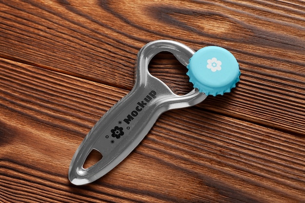 PSD bottle opener on table mockup