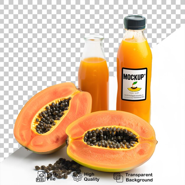 PSD una bottiglia di mockup di succo di papaya sono mostrati su uno sfondo trasparente