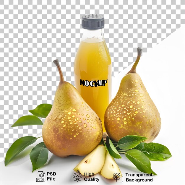 PSD una bottiglia di mockup di succo di pera sono mostrati su uno sfondo trasparente