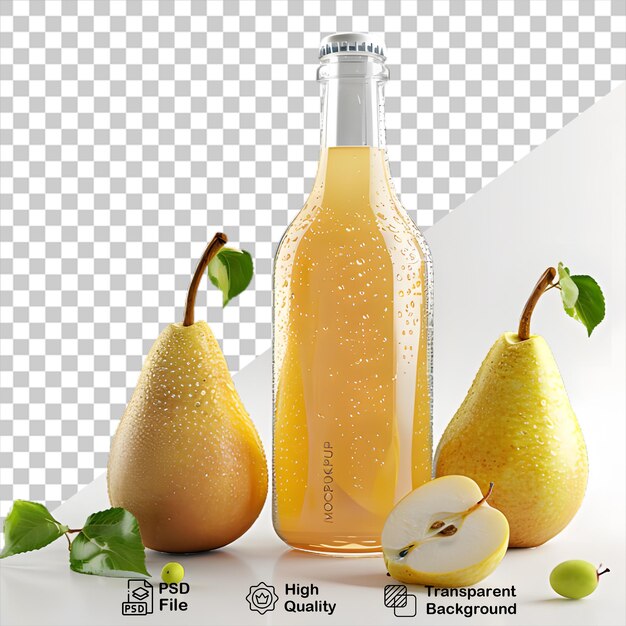 PSD a bottle of pears and pears are shown on a white background