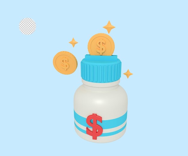 A bottle of pills with a dollar sign in the top.