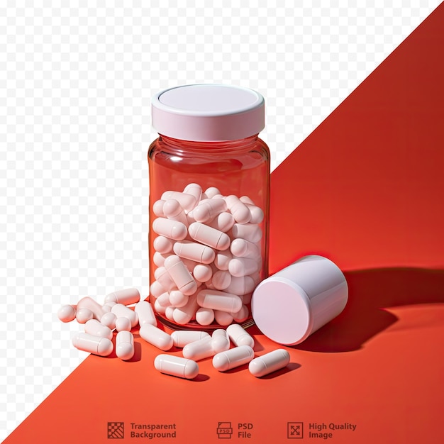 PSD a bottle of pills with a red background with a white pill bottle in the middle.