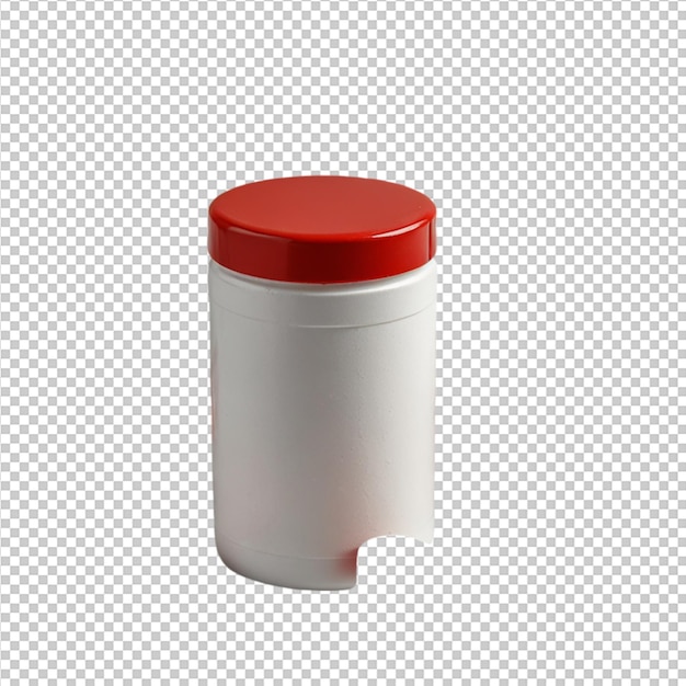 bottle of pills with a red lid and a red