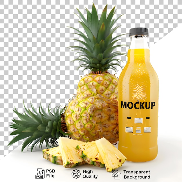 PSD una bottiglia di succo di ananas isolata su uno sfondo trasparente con un file png