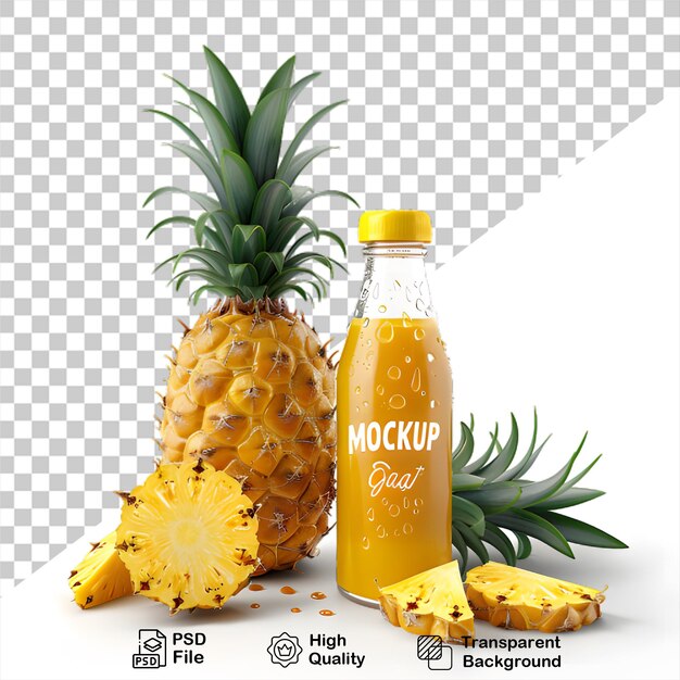 Una bottiglia di succo di ananas su sfondo trasparente con file png