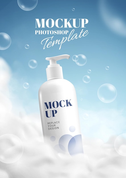 PSD mockup di bolla di crema con pompa per bottiglia