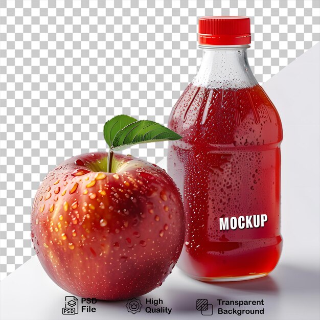 PSD una bottiglia di succo di mela rossa su uno sfondo trasparente