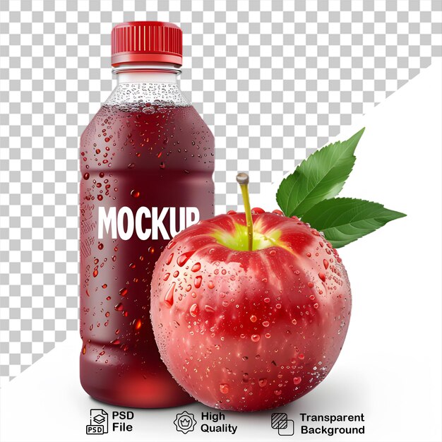 PSD una bottiglia di succo di mela rossa su uno sfondo trasparente