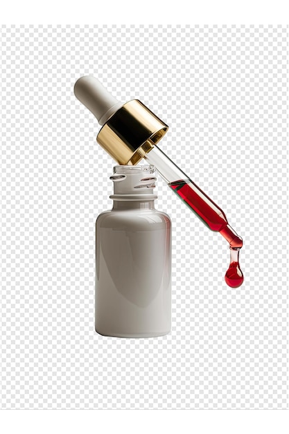 PSD una bottiglia di liquido rosso viene versata in una bottiglietta di vetro