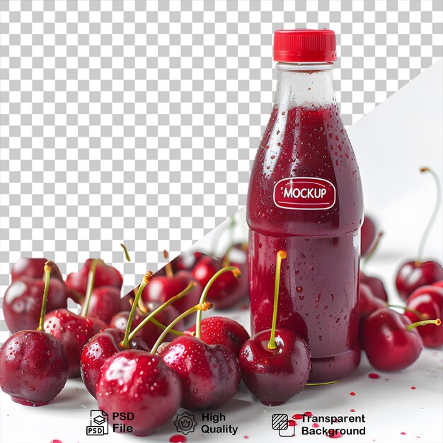 PSD a bottle of red liquid with a bunch of cherries on it