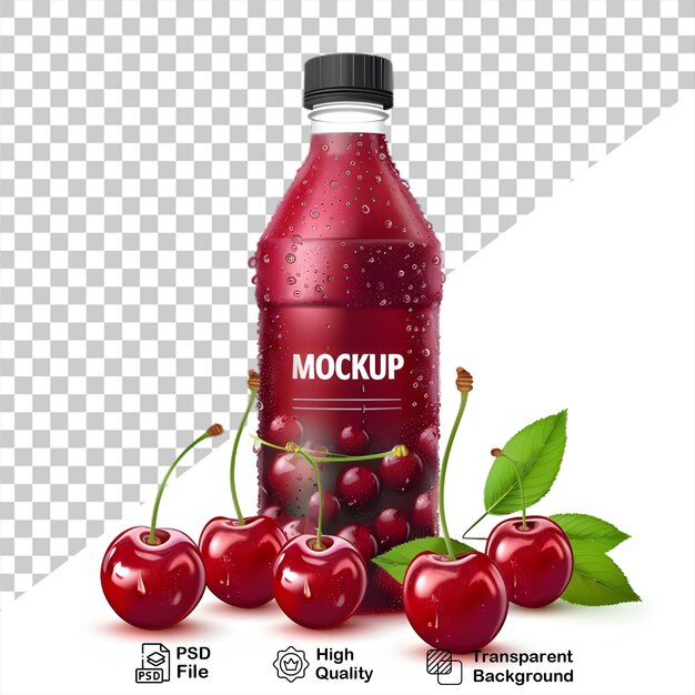 PSD a bottle of red liquid with a bunch of cherries on it