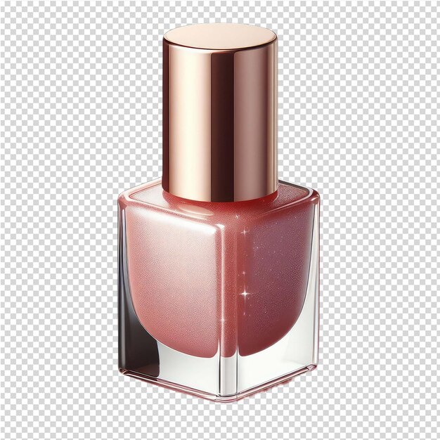 A bottle of red nail polish with a pink bottle of perfume