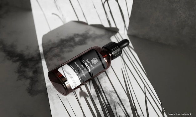 PSD a bottle of skincare product sits on a marble surface