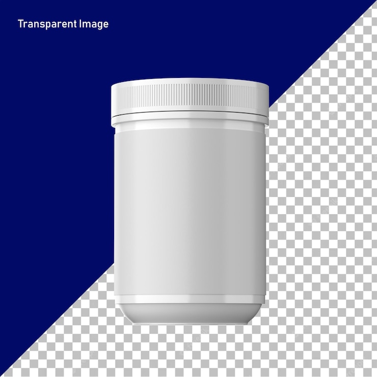 PSD a bottle of white color with a blue background and the text transparent image.