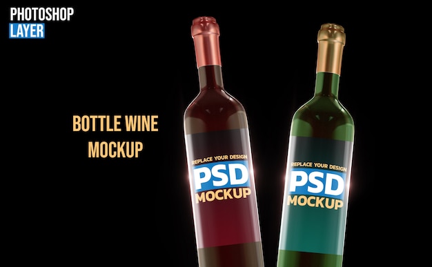 Bottle wine  3d rendering  mockup desing