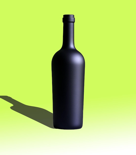 a bottle of wine is casting a shadow on a green background