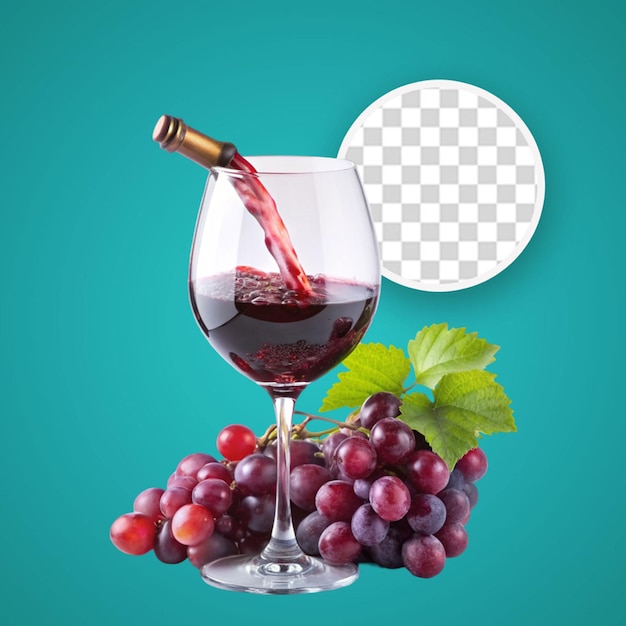 PSD bottle of wine with a glass and grapes