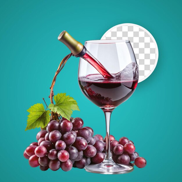 Bottiglia di vino con un bicchiere e uva