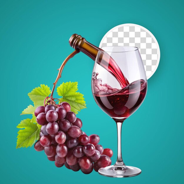 PSD bottle of wine with a glass and grapes