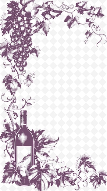 PSD a bottle of wine with grapes on a floral background