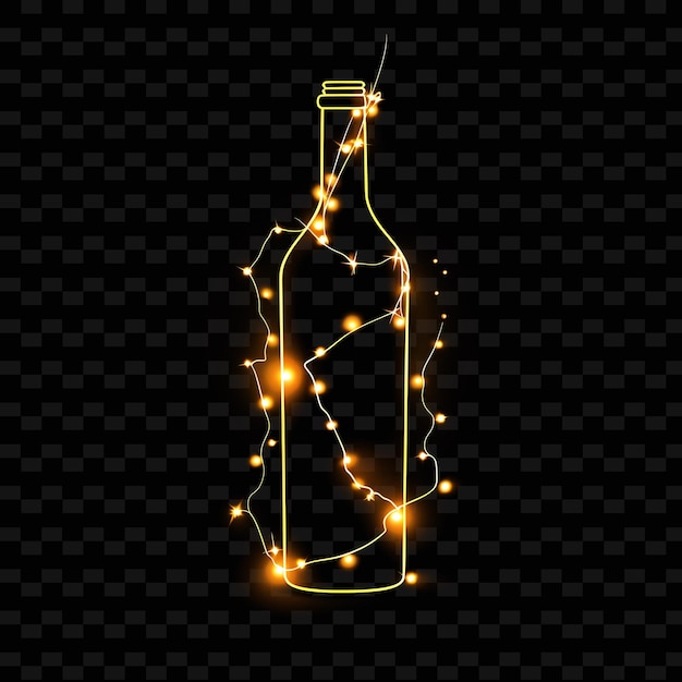 PSD a bottle of wine with a yellow string of stars on a transparent background