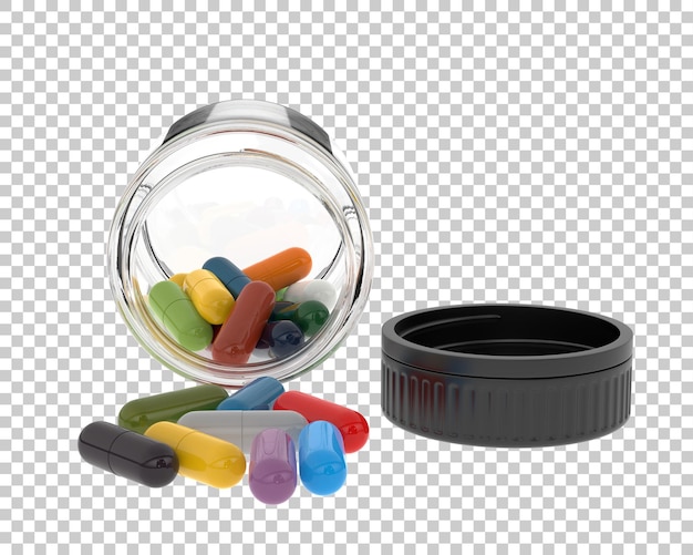 Bottle with pills on transparent background 3d rendering illustration