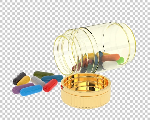 PSD bottle with pills on transparent background 3d rendering illustration