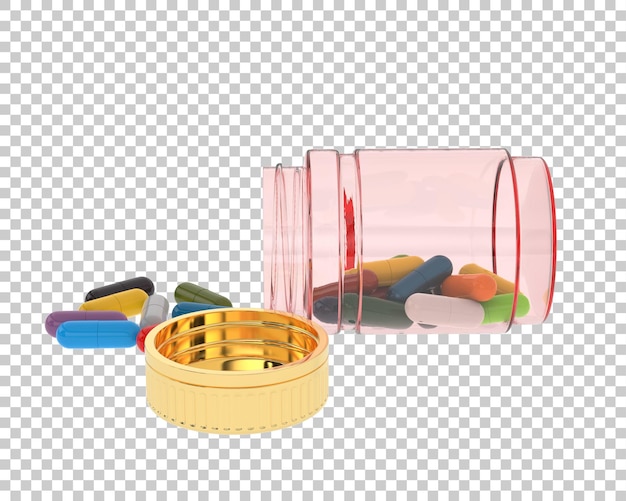 Bottle with pills on transparent background 3d rendering illustration