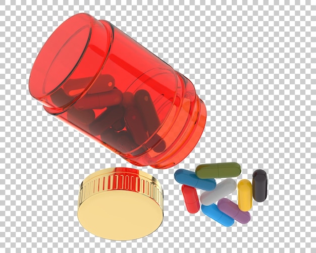 Bottle with pills on transparent background 3d rendering illustration