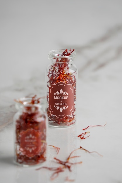 PSD bottled saffron mockup design