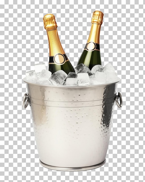 PSD bottles of champagne in ice bucket cooler isolated on transparent background png psd