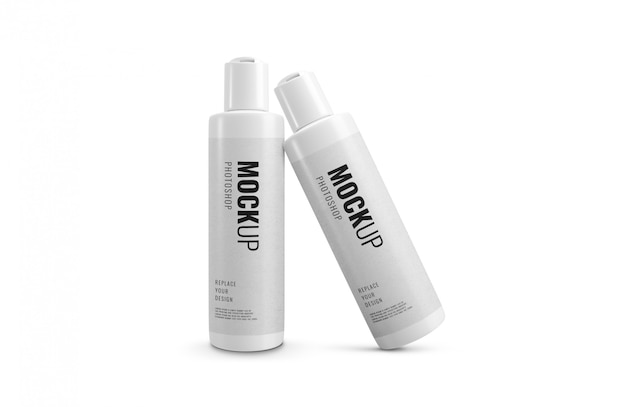 Bottles cosmetic shampoo cream mockup