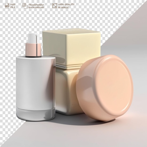 PSD bottles of makeup foundation and samples on color background 3d illustration isolated