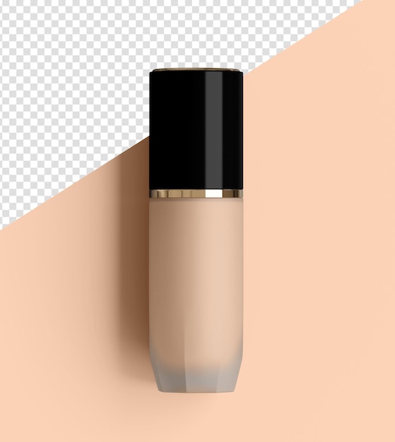 Bottles of makeup foundation and samples on color background 3d illustration