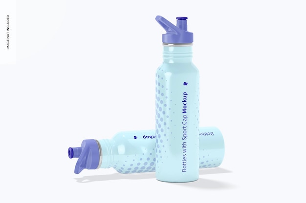 Bottles with sport cap mockup, dropped