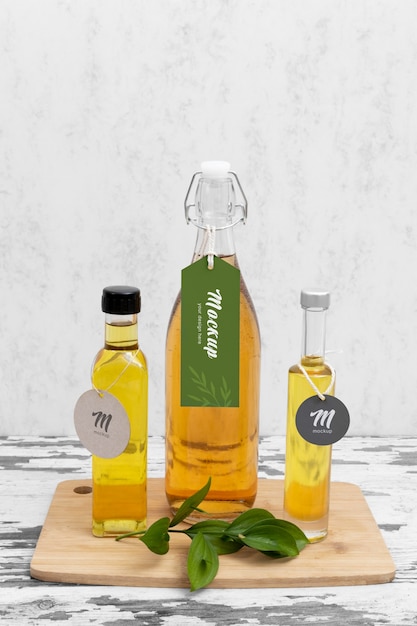 PSD bottles with tags mockup in real context