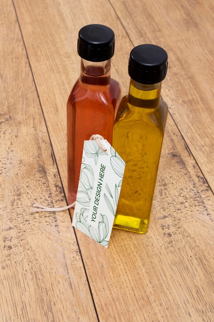 bottles with tags mockup in real context