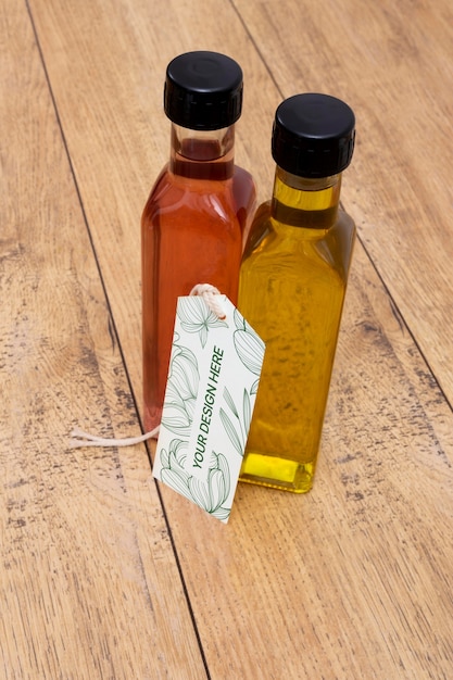 PSD bottles with tags mockup in real context