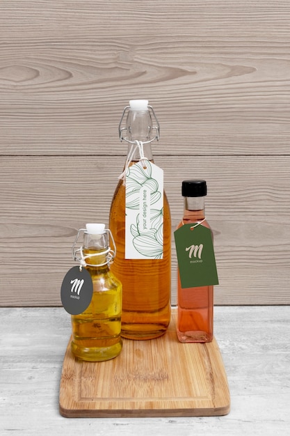 PSD bottles with tags mockup in real context