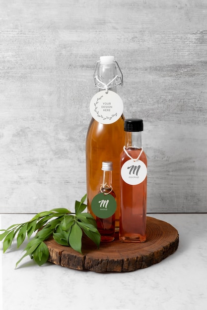 PSD bottles with tags mockup in real context