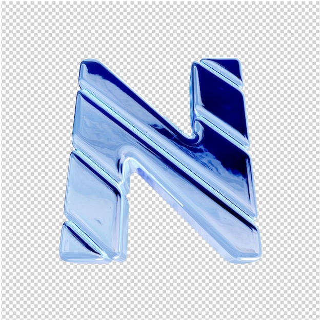 Bottom view of letters made of blue ice. 3d letter n