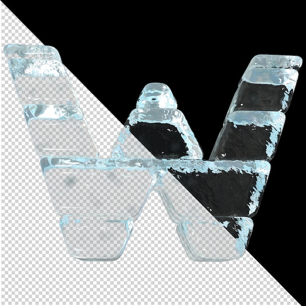 PSD bottom view of letters made from ice ingots. 3d letter w