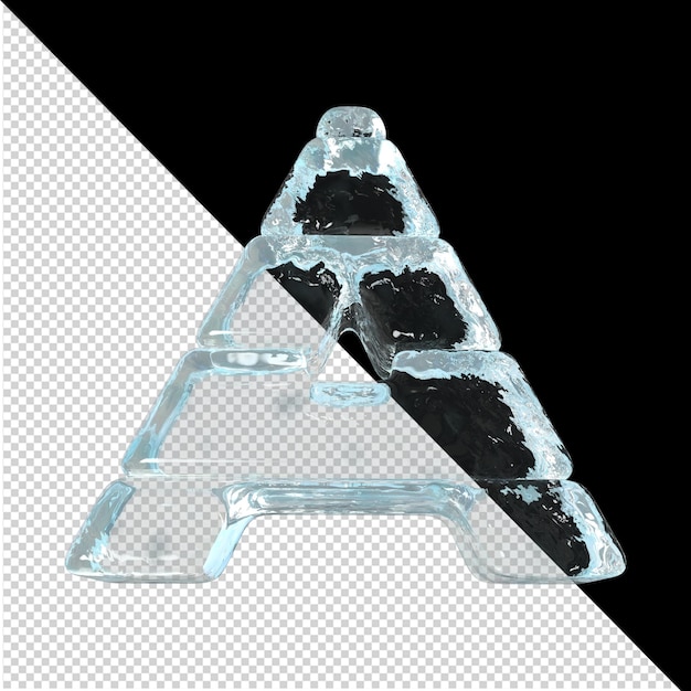 PSD bottom view of letters made from ice ingots. 3d letter a